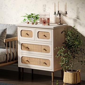 Stylish LONYKE Wicker Rattan 4-Drawer Dresser