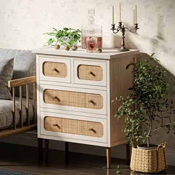 Stylish LONYKE Wicker Rattan 4-Drawer Dresser