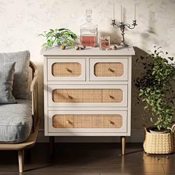 Stylish LONYKE Wicker Rattan 4-Drawer Dresser