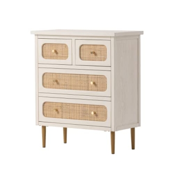 Stylish LONYKE Wicker Rattan 4-Drawer Dresser