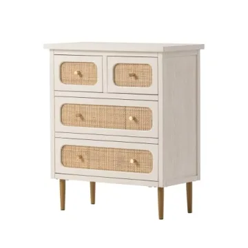 Stylish LONYKE Wicker Rattan 4-Drawer Dresser