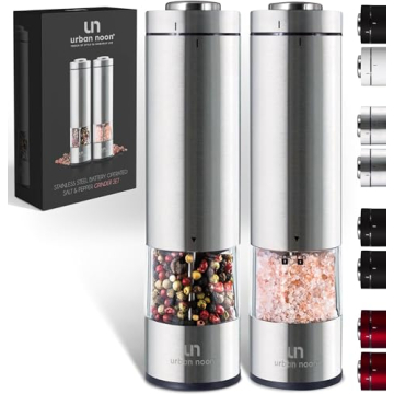 Electric Salt and Pepper Grinder Set - Battery Operated Stainless Steel Mill with Light (2 Mills) - ...