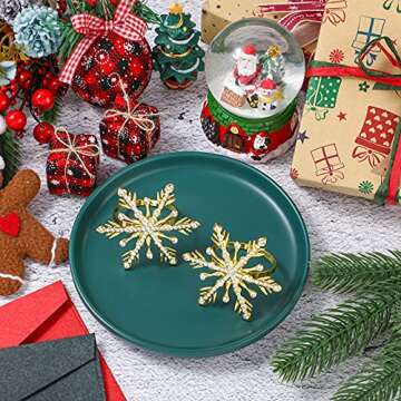 6 Pieces Christmas Snowflake Napkin Ring Xmas Napkin Rings Holder Buckle Christmas Napkin Ring Rhinestone Metal Round Serviette Buckle for Christmas Wedding Party Table Decoration Supplies (Gold)