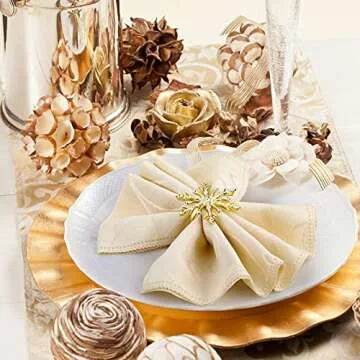 6 Pieces Christmas Snowflake Napkin Ring Xmas Napkin Rings Holder Buckle Christmas Napkin Ring Rhinestone Metal Round Serviette Buckle for Christmas Wedding Party Table Decoration Supplies (Gold)