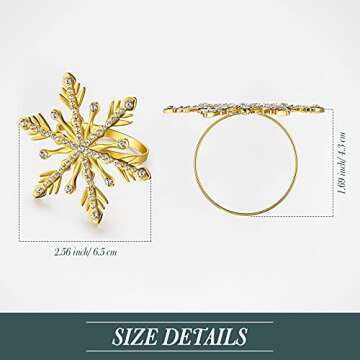 6 Pieces Christmas Snowflake Napkin Ring Xmas Napkin Rings Holder Buckle Christmas Napkin Ring Rhinestone Metal Round Serviette Buckle for Christmas Wedding Party Table Decoration Supplies (Gold)