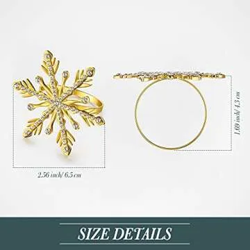 6 Pieces Christmas Snowflake Napkin Ring Xmas Napkin Rings Holder Buckle Christmas Napkin Ring Rhinestone Metal Round Serviette Buckle for Christmas Wedding Party Table Decoration Supplies (Gold)
