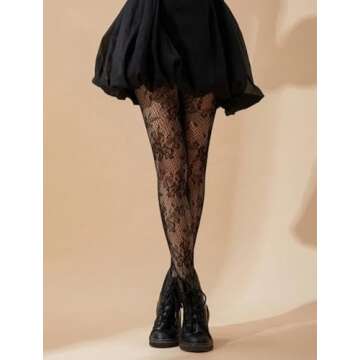 SheIn Women's Patterned Tights Fishnet Floral Pantyhose High Waist Stockings Flower Black One Size