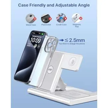 EXW Wireless Charger, 3 in 1 Charging Station for Apple Devices, Fast Wireless Charger Stand for iPhone 16 15 14 13 12 11 Pro Max XR XS 8,Apple Watch and AirPods (Not Adapter) (Milk White)