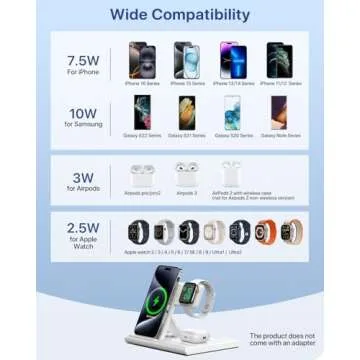 EXW Wireless Charger, 3 in 1 Charging Station for Apple Devices, Fast Wireless Charger Stand for iPhone 16 15 14 13 12 11 Pro Max XR XS 8,Apple Watch and AirPods (Not Adapter) (Milk White)