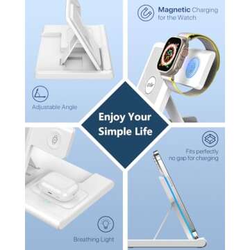 EXW Wireless Charger, 3 in 1 Charging Station for Apple Devices, Fast Wireless Charger Stand for iPhone 16 15 14 13 12 11 Pro Max XR XS 8,Apple Watch and AirPods (Not Adapter) (Milk White)