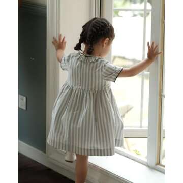 Baby Girls Short Sleeve Smocking Clothing Toddler Summer Floral Smocked Dress Vintage Dresses for Birthday Holiday (US, Age, 18 Months, Navy Stripe)