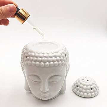 Translucent Ceramic Buddha Head Statue Oil Burner Aromatherapy Diffusers Home Decor - White