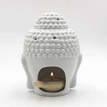 Translucent Ceramic Buddha Head Statue Oil Burner Aromatherapy Diffusers Home Decor - White