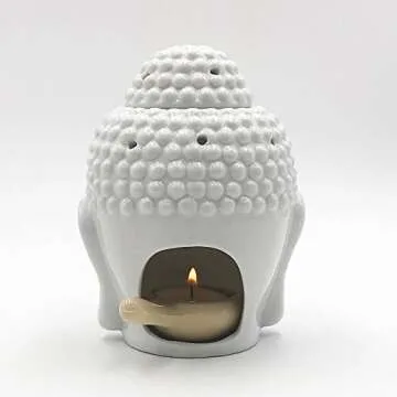 Translucent Ceramic Buddha Head Statue Oil Burner Aromatherapy Diffusers Home Decor - White