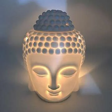 Translucent Ceramic Buddha Head Statue Oil Burner Aromatherapy Diffusers Home Decor - White