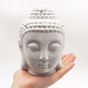 Translucent Ceramic Buddha Head Statue Oil Burner Aromatherapy Diffusers Home Decor - White
