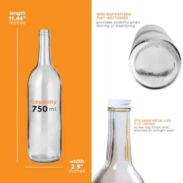 FastRack 750 ml Clear Screw Cap (Case of 12) Wine Bottles with 28 mm White Metal Screw Caps
