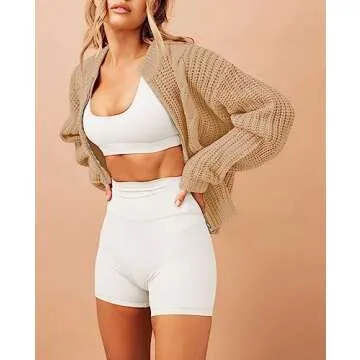 Viottiset Women's Full Zipper Oversized Cardigan Sweater Long Sleeve Chunky Knit Cardigans Jacket Coat Khaki L