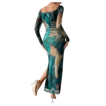 Verdusa Women's Elegant Long Sleeve Ruched Dress in Green