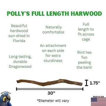 Polly's 30 Inch Durable Hardwood Bird Perch for Birds