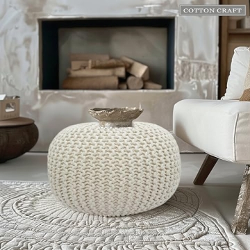 Stylish COTTON CRAFT Round Dori Pouf - Versatile Footrest
