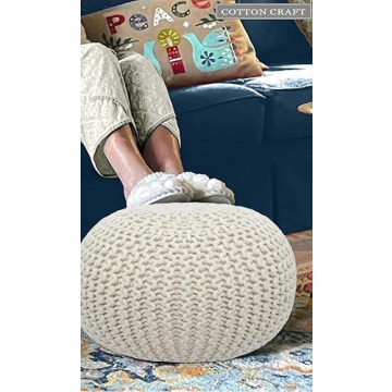 Stylish COTTON CRAFT Round Dori Pouf - Versatile Footrest