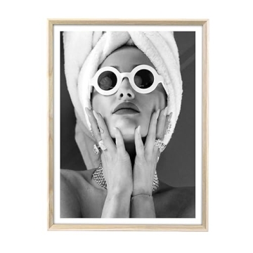 iHery Natural Beige Dimensional OAK Wood Framed Wall Art 12x16in Audrey Hepburn Luxury Fashion Canva...