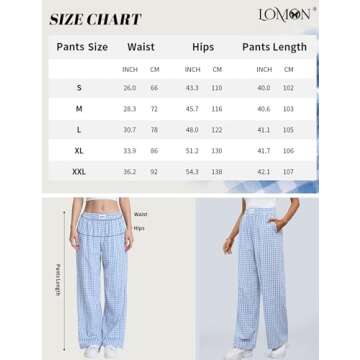 LOMON Women's Gingham Plaid Wide Leg Pants Cotton Boxers Pajama Lounge Pj Casual Trousers Y2K Flowy Bottoms with Pockets (Black White Plaid, L)