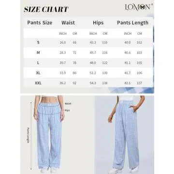 LOMON Women's Gingham Plaid Wide Leg Pants Cotton Boxers Pajama Lounge Pj Casual Trousers Y2K Flowy Bottoms with Pockets (Black White Plaid, L)