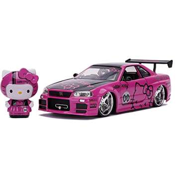 Hello Kitty 1:24 2002 Nissan Skyline GT-R (BNR34) Die-Cast Car & Hello Kitty Figure, Toys for Kids and Adults