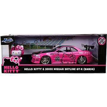 Hello Kitty 1:24 2002 Nissan Skyline GT-R (BNR34) Die-Cast Car & Hello Kitty Figure, Toys for Kids and Adults