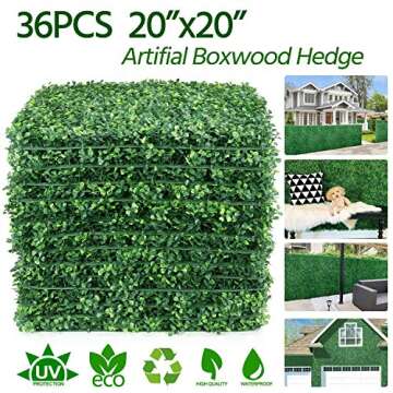 Yaheetech 12 PCS 20"x 20" Artificial Boxwood Panels Topiary Hedge Plant, Privacy Hedge Screen UV Pro...