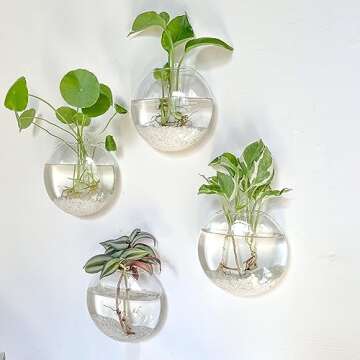 Kingbuy Wall Hanging Glass Planter Propagation Station - 4 Pack Oblate Globe Wall-Mounted Vases for ...