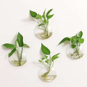 Kingbuy Wall Hanging Glass Planter Propagation Station - 4 Pack Oblate Globe Wall-Mounted Vases for Indoor Hydroponic Air Plants Bathroom Living Room Office Decor Gift for Women, Mom, Plants Lovers