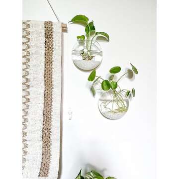 Kingbuy Wall Hanging Glass Planter Propagation Station - 4 Pack Oblate Globe Wall-Mounted Vases for Indoor Hydroponic Air Plants Bathroom Living Room Office Decor Gift for Women, Mom, Plants Lovers