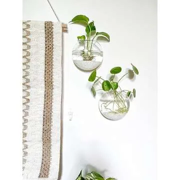 Kingbuy Wall Hanging Glass Planter Propagation Station - 4 Pack Oblate Globe Wall-Mounted Vases for Indoor Hydroponic Air Plants Bathroom Living Room Office Decor Gift for Women, Mom, Plants Lovers