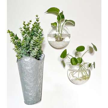 Kingbuy Wall Hanging Glass Planter Propagation Station - 4 Pack Oblate Globe Wall-Mounted Vases for Indoor Hydroponic Air Plants Bathroom Living Room Office Decor Gift for Women, Mom, Plants Lovers