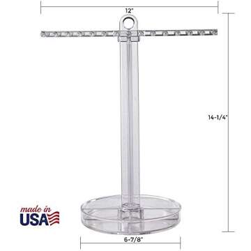 STORi 30 Peg Necklace Holder with Organizer Tray, Premium Quality Jewelry Stand, Store Perfume Bottles & Makeup in the Divided Vanity Tray, Made in USA