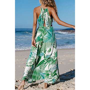 CUPSHE Women's Leafy Cutout Maxi Sleeveless Dress, L Green