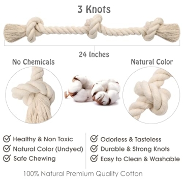 Natural Cotton Dog Rope Toy Safe Chew Tug Play