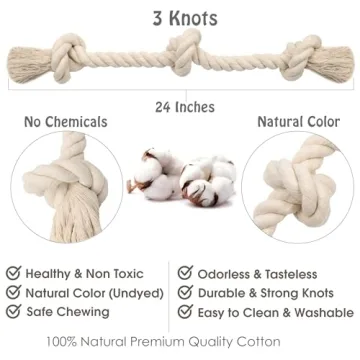 Natural Cotton Dog Rope Toy Safe Chew Tug Play