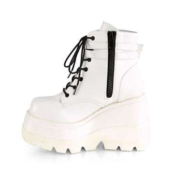 Demonia Women's SHAKER-52 Wedge Platform Ankle Boot White 7
