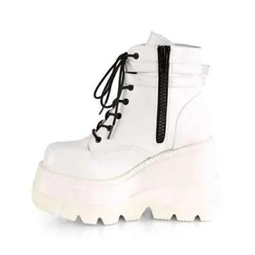 Demonia Women's SHAKER-52 Wedge Platform Ankle Boot White 7