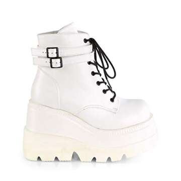 Demonia Women's SHAKER-52 Wedge Platform Ankle Boot White 7