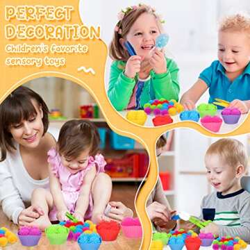 Yaomiao 90 Pcs Fine Motor Skills Counting Sorting Sensory Bin Filler Toy Set Matching Game Include 72 Hedge Ball 4 Tweezer 2 Scissor Clip 12 Sorting Cup for Preschool Early Education Train Development