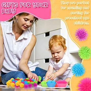 Yaomiao 90 Pcs Fine Motor Skills Counting Sorting Sensory Bin Filler Toy Set Matching Game Include 72 Hedge Ball 4 Tweezer 2 Scissor Clip 12 Sorting Cup for Preschool Early Education Train Development