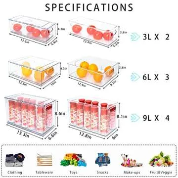 MineSign 9 Pack Stackable Fridge Organizer Drawer Pull-Out Bins with Handles Large Clear Food Container with Removable Dividers Refrigerator Storage box Divided Produce Saver for Pantry Kitchen