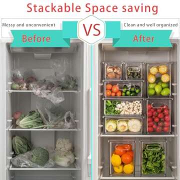 MineSign 9 Pack Stackable Fridge Organizer Drawer Pull-Out Bins with Handles Large Clear Food Container with Removable Dividers Refrigerator Storage box Divided Produce Saver for Pantry Kitchen