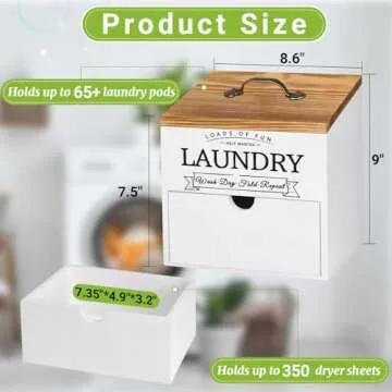 Wood Dryer Sheet Holder with Lid for Organized Laundry Room