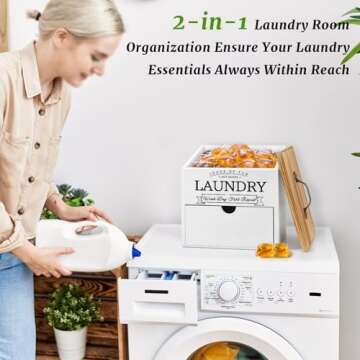 Wood Dryer Sheet Holder with Lid for Organized Laundry Room